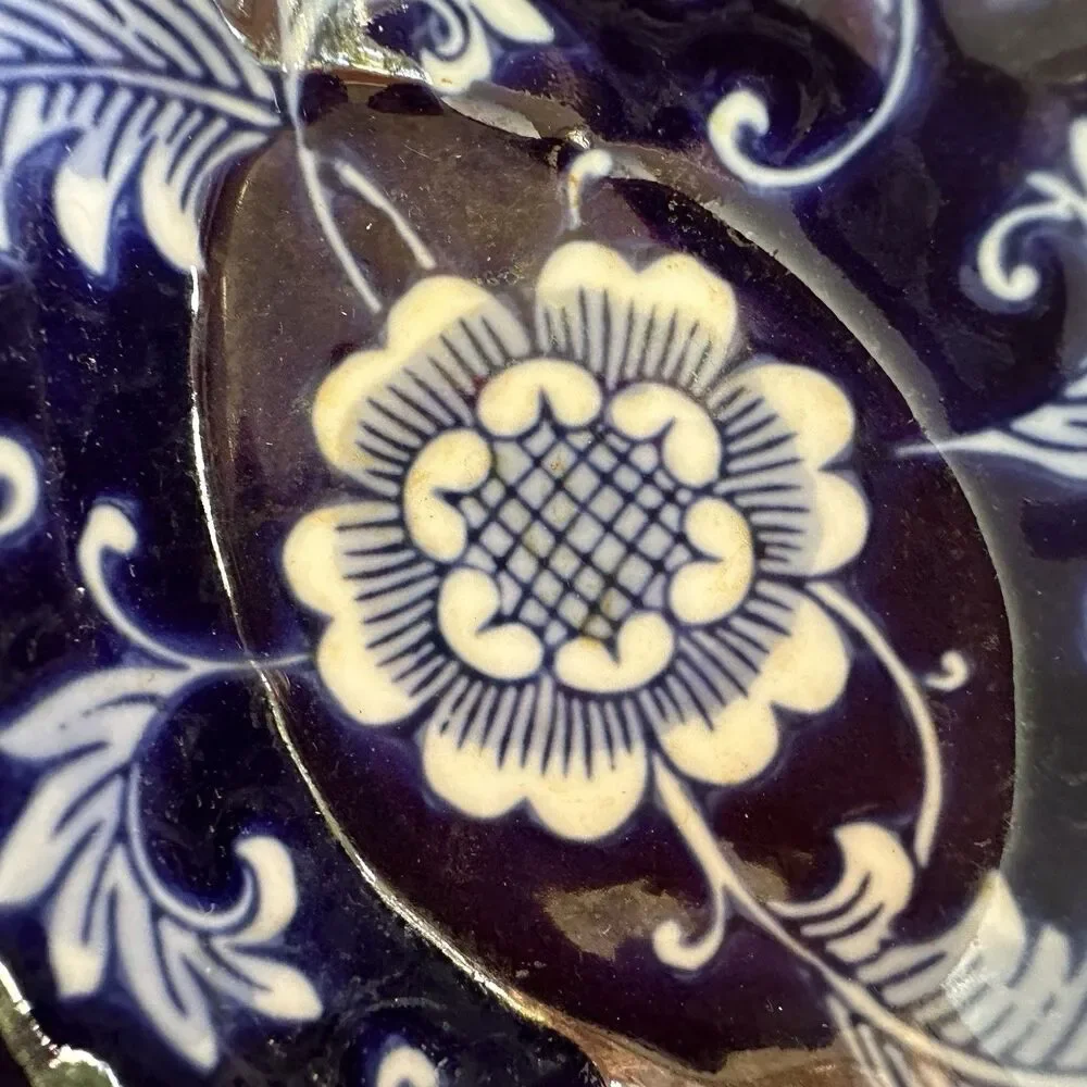 Vintage Pier 1 Blue White Ceramic Spoon Rest Floral Porcelain Kitchen Counter